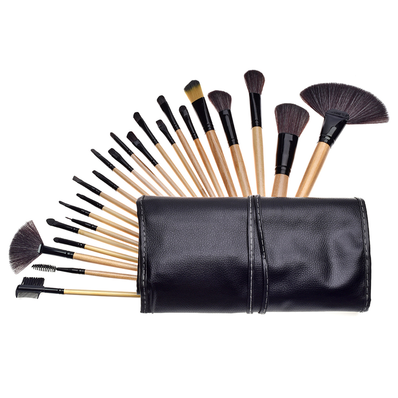 24 Επαγγελματικά Πινέλα Μακιγιάζ Beautyware από Φυσική Τρίχα Φυσικό Ξύλο
