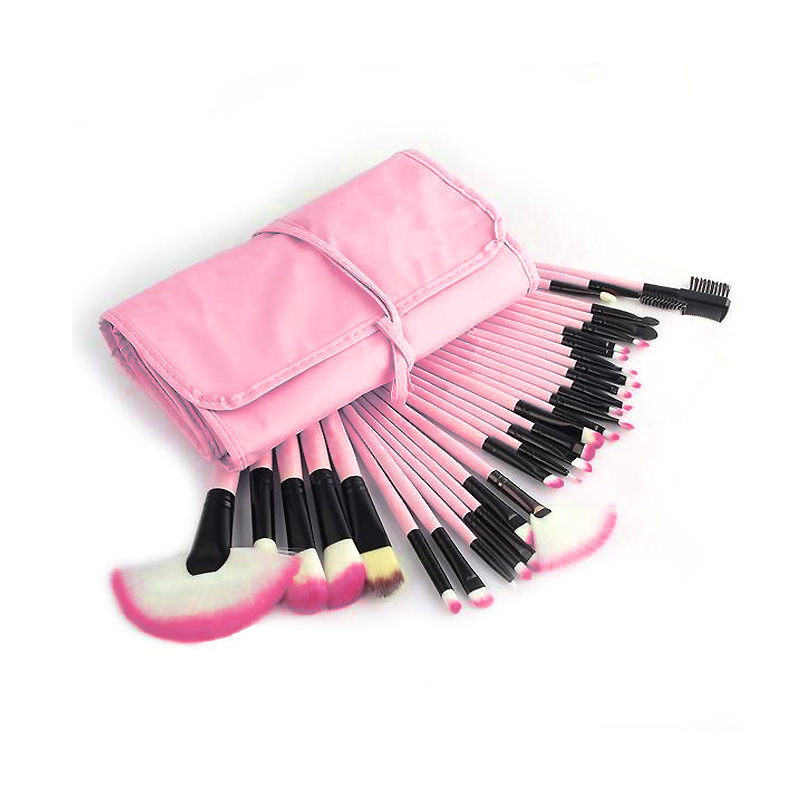 32 Πινέλα Μακιγιάζ Κοντά σε διάφορα χρώματα Beautyware Ροζ