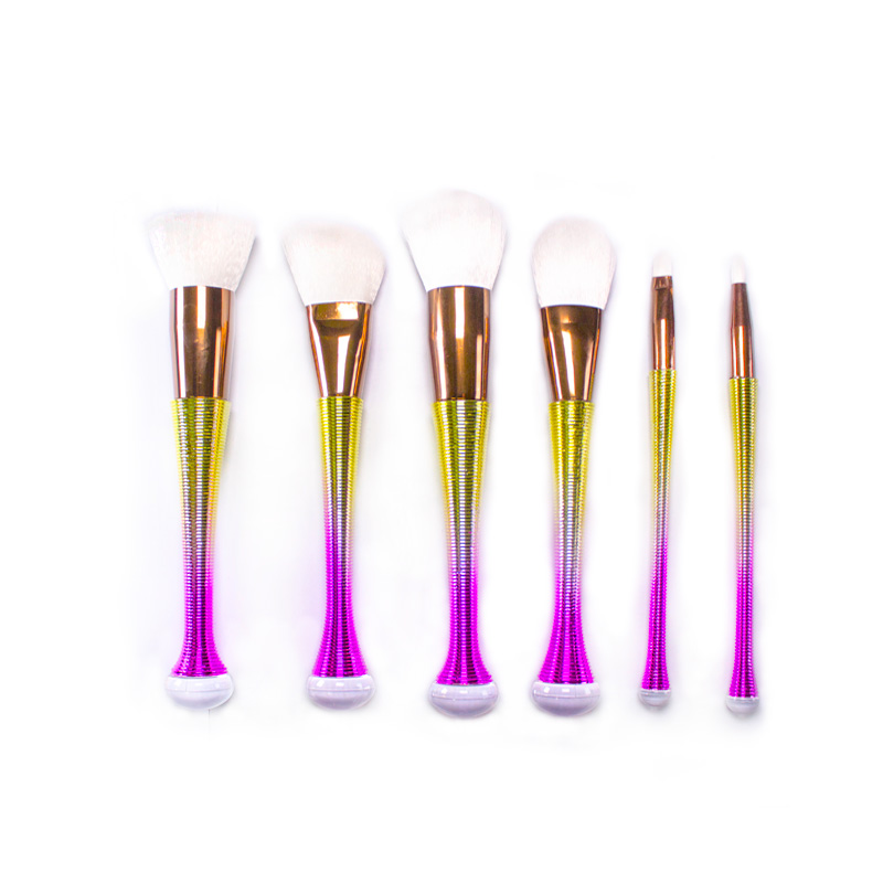 6 Πινέλα Μακιγιάζ με Σφαιροειδή Λαβή Κίτρινο/Φούξια