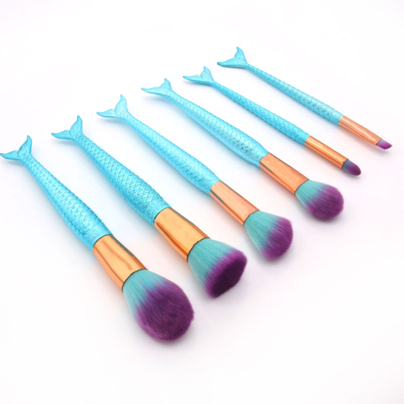 6 Πινέλα Μακιγιάζ με Λαβή Γοργόνας Τυρκουάζ