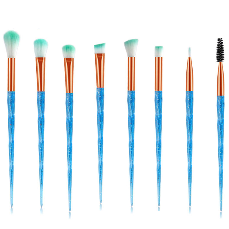 8 Πινέλα Μακιγιάζ με Πολυγωνικές Διάφανες Λαβές Μπλε