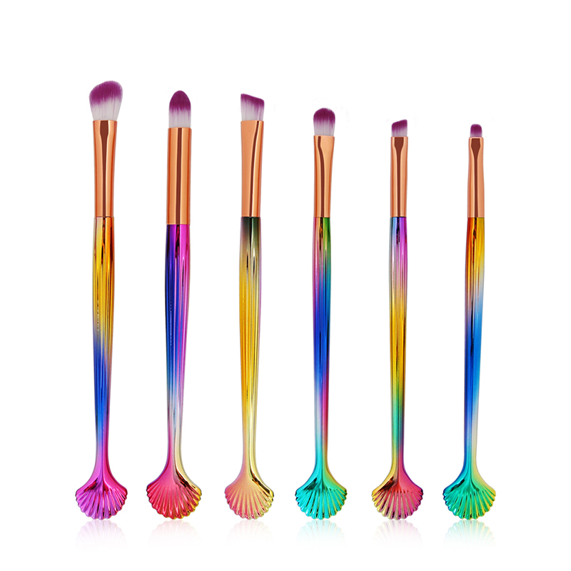 6 Πινέλα Μακιγιάζ με Σχέδιο Κοχύλι Beautyware Ροζ/Τυρκουάζ/Μπλε Τρίχες