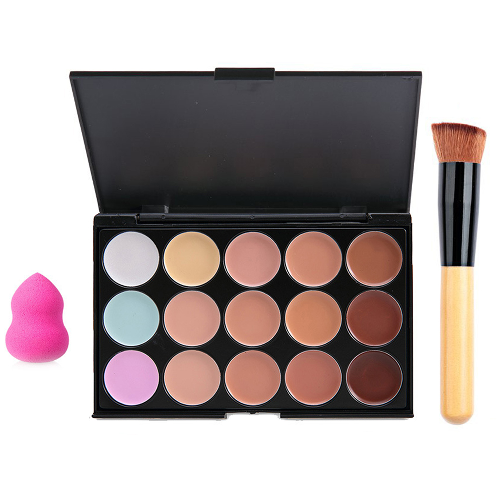 Popfeel Σετ Παλέτα 15 Χρωμάτων Concealer, Πινέλο Concealer και Σφουγγαράκι Blender