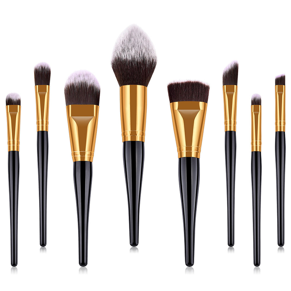 8 Ξύλινα Πινέλα Μακιγιάζ Flame Μαύρο/Χρυσό