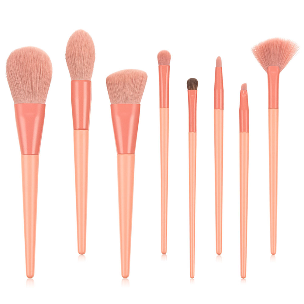 8 Ξύλινα Πινέλα Μακιγιάζ με Φυσική Τρίχα και Θήκη Αποθήκευσης Κοραλί