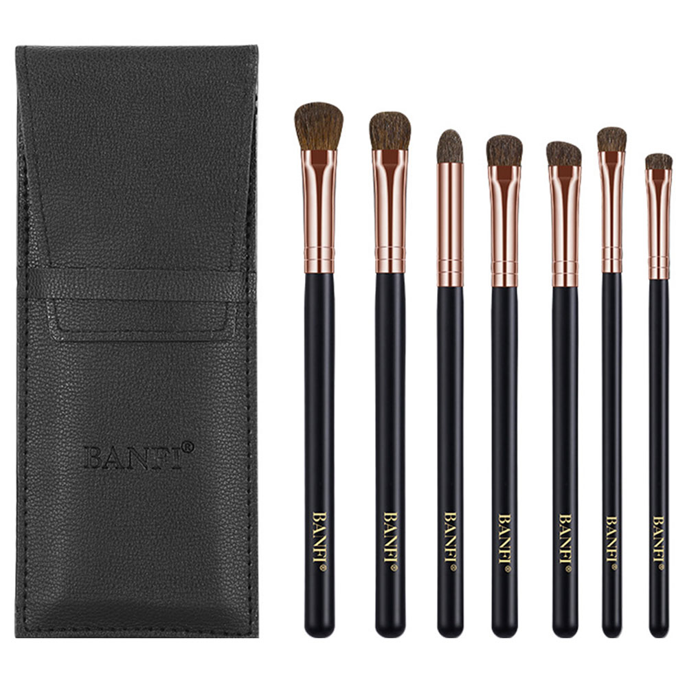 7 Πινέλα Μακιγιάζ από Φυσική Τρίχα και Ξύλινη Λαβή Μαύρο/Μπρονζέ