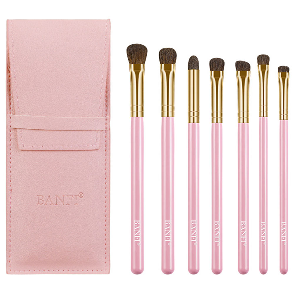 7 Πινέλα Μακιγιάζ από Φυσική Τρίχα και Ξύλινη Λαβή Ροζ/Χρυσό