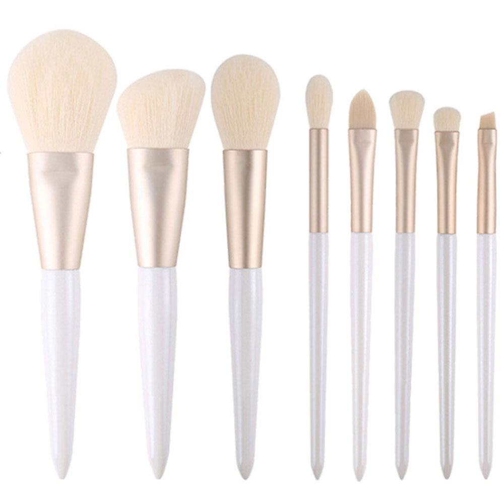 8 Πινέλα Μακιγιάζ με Ξύλινη Λαβή και Θήκη Ρολό Λευκό