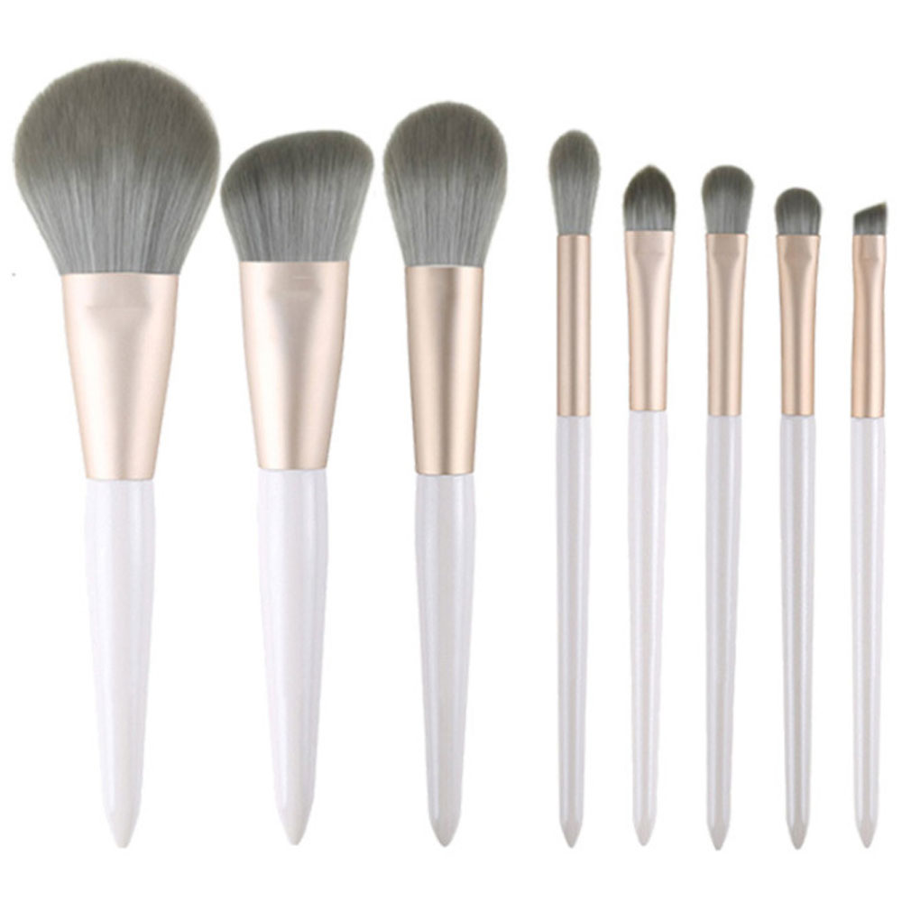 8 Πινέλα Μακιγιάζ με Ξύλινη Λαβή και Θήκη Ρολό Λευκό/Γκρι